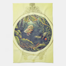 蝶のクモの巣のハチのヴィンテージビクトリアン園 キッチンタオル