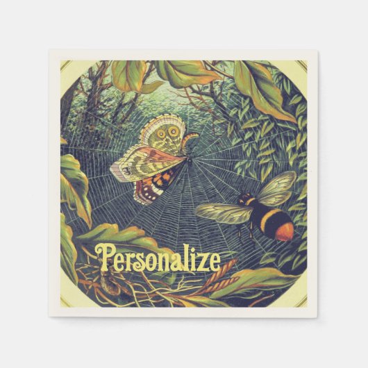 蝶のクモの巣ビーヴィンテージガーデンの図 スタンダードカクテルナプキン (正面)