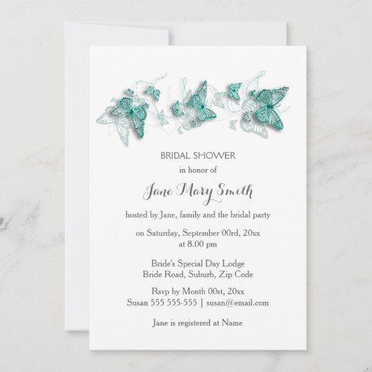 蝶のシャワーパーティー 招待状 (正面)