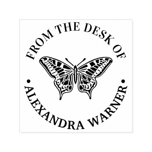 蝶のシルエット #3 ラウンド 「机から」 セルフインキングスタンプ (デザイン)