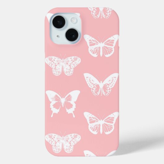 蝶のスケッチ、シェルピンクとホワイト Case-Mate iPhoneケース (裏面)