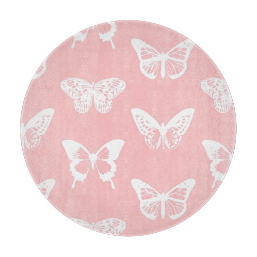 蝶のスケッチ、シェルピンクと白 カッティングボード (正面)