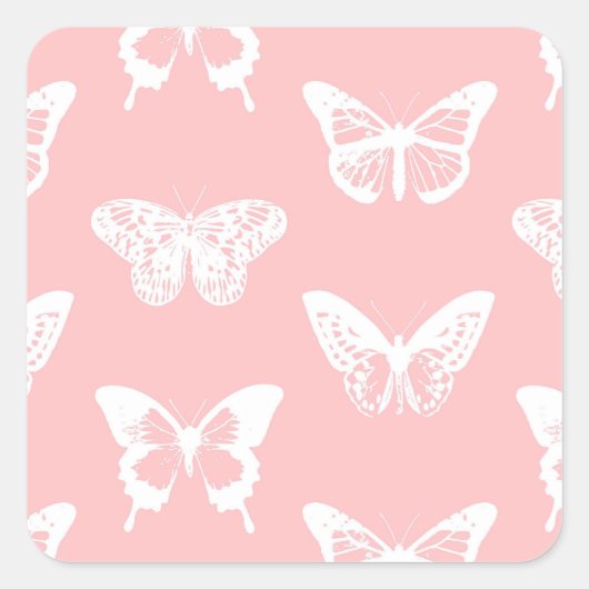 蝶のスケッチ、シェルピンクと白 スクエアシール (正面)