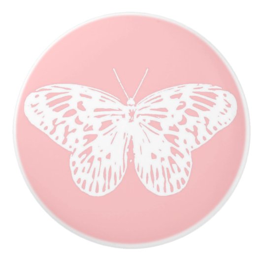 蝶のスケッチ、シェルピンクと白 セラミックノブ (正面)