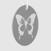 蝶のスケッチ、シルバーグレーと白 オーナメント (正面)