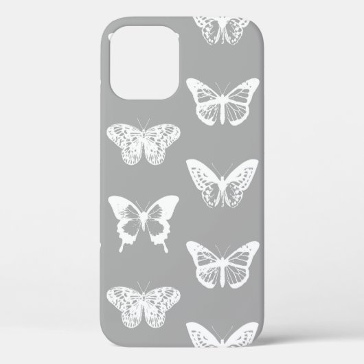 蝶のスケッチ、シルバーグレーと白 Case-Mate iPhoneケース (裏面)