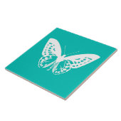 蝶のスケッチ、ターコイズ、白 タイル (側面)