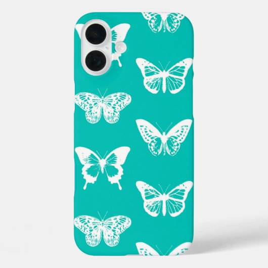 蝶のスケッチ、ターコイズ、白 Case-Mate iPhoneケース (裏面)
