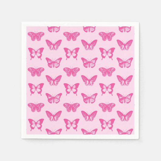 蝶のスケッチ、ライトピンクと明るい赤紫色 スタンダードカクテルナプキン (正面)