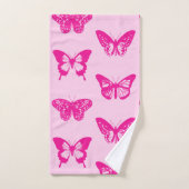 蝶のスケッチ、ライトピンクと明るい赤紫色 バスタオルセット (ハンドタオル)
