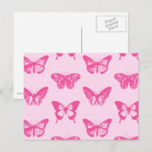 蝶のスケッチ、ライトピンクと明るい赤紫色 ポストカード (正面/裏面)