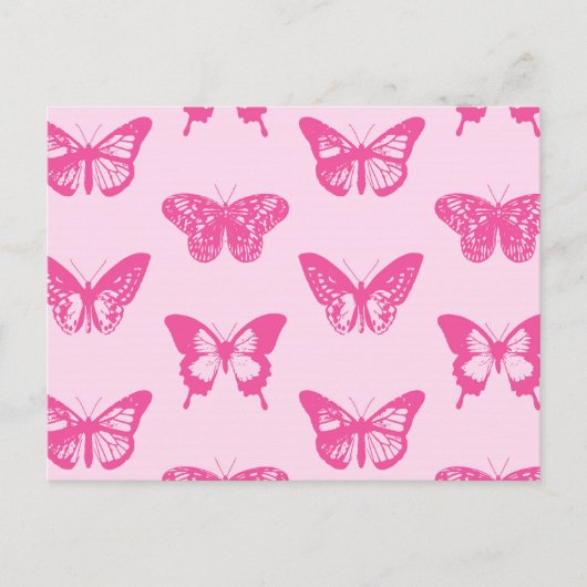 蝶のスケッチ、ライトピンクと明るい赤紫色 ポストカード (正面)