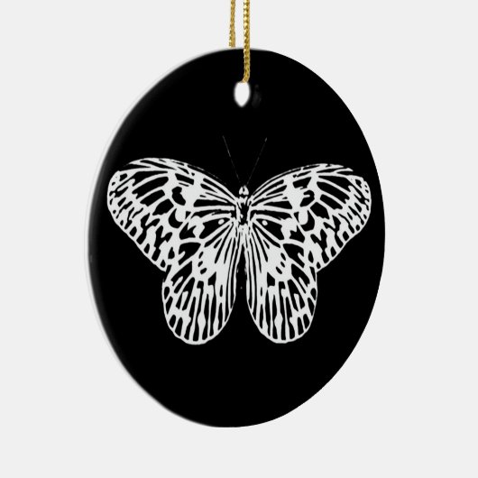 蝶のスケッチ,白と黒 セラミックオーナメント (右)