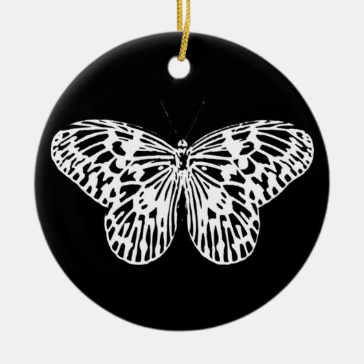 蝶のスケッチ,白と黒 セラミックオーナメント (正面)