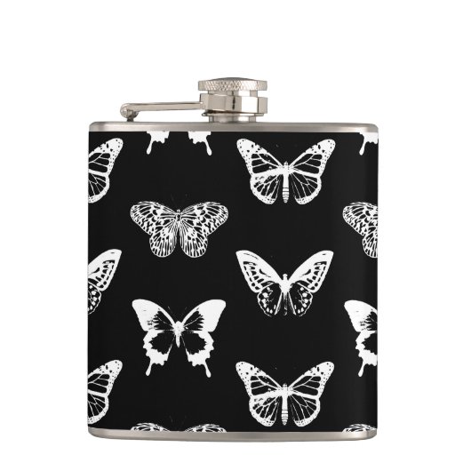 蝶のスケッチ，白と黒 フラスク (正面)