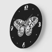 蝶のスケッチ，白と黒 ラージ壁時計 (傾斜)