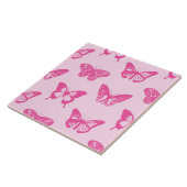 蝶のスケッチ、薄いピンク、明るい赤紫色 タイル (側面)