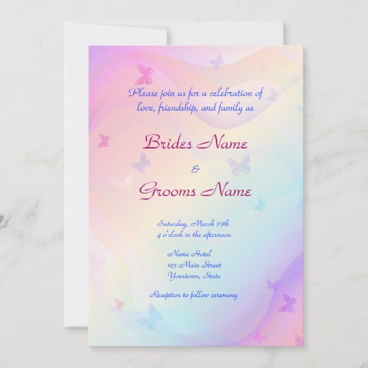 蝶のスタイリッシュ結婚式招待状 招待状 (正面)