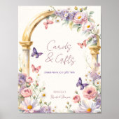 蝶のスプリングサマー ブライダルシャワーテーブルサイン ポスター (正面)