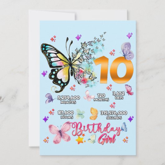 蝶のダブルディジット 10歳 蝶 招待状 (正面)