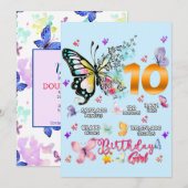 蝶のダブルディジット 10歳 蝶 招待状 (正面/裏面)