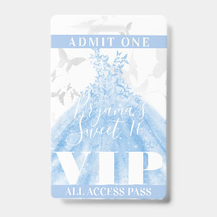 蝶のダンス ブルーシルバー スウィート16 VIPパス バッジ