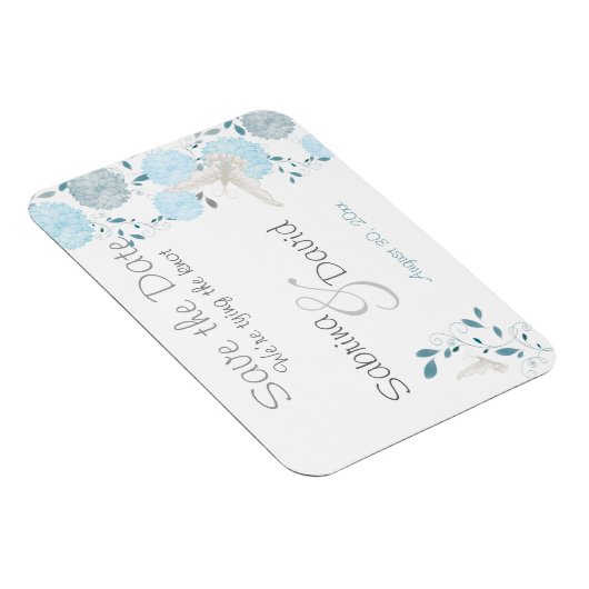 蝶のティール（緑がかった色）青い菊の日を保存 マグネット (右側)