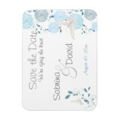 蝶のティール(緑がかった色)青い菊の日を保存 マグネット (縦)