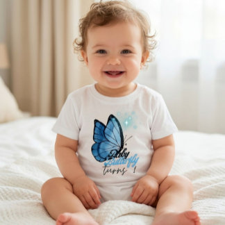 蝶のテーマの1歳の誕生日Tシャツ ベビーTシャツ