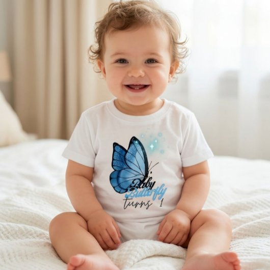 蝶のテーマの1歳の誕生日Tシャツ ベビーTシャツ