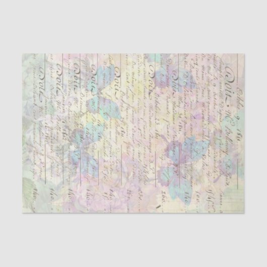 蝶のデコパージュが施された淡いスクリプト 薄葉紙 (正面)