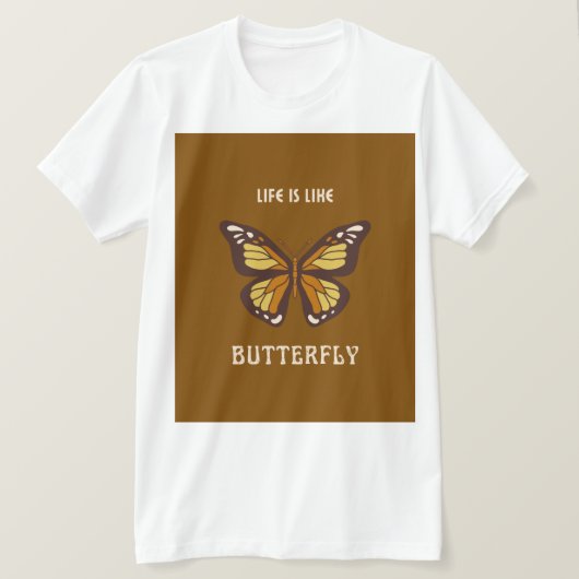 蝶のデザインの白い半袖シャツ Tシャツ (デザイン正面)