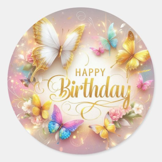 蝶のデザインの誕生日ステッカー ラウンドシール (正面)