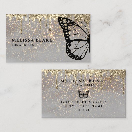 蝶のデザインを輝フェイクく 名刺 (正面/裏面)