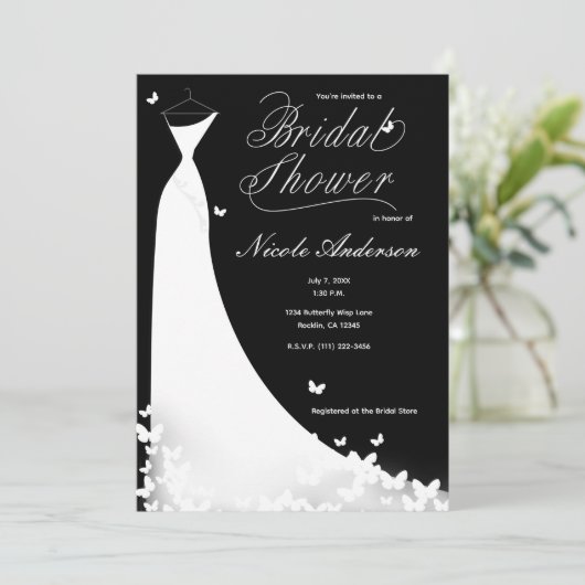 蝶のドレ結婚スのブライダルシャワー招待 招待状 (スタンド正面)