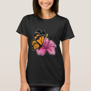 蝶のハイビスカスの花 Tシャツ