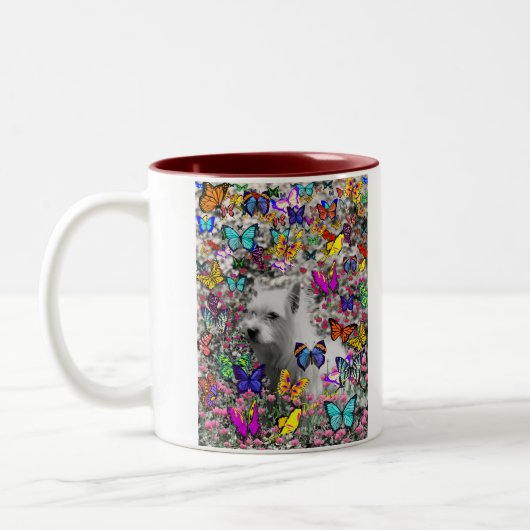 蝶のバイオレット- Westie白い犬 ツートーンマグカップ (左)
