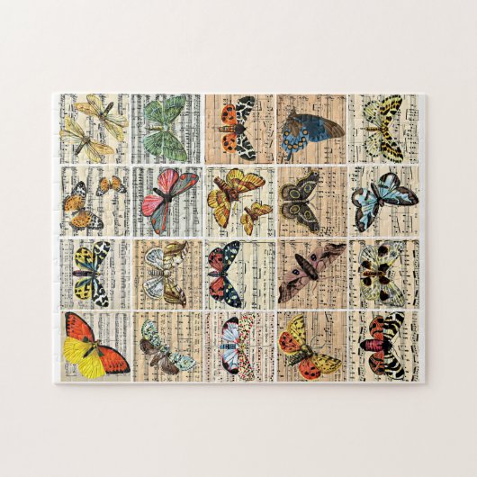 蝶のバグシート音楽ヴィンテージエフェメラアート ジグソーパズル (横)