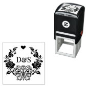 蝶のバラから2イニシャルカップルのモノグラム#92 セルフインキングスタンプ (インサイチュ)