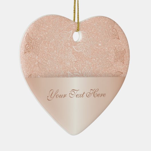 蝶のバラ金ゴールドの個人用設定 セラミックオーナメント (右)