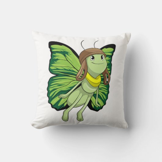 蝶のパイロットとパイロット帽子 クッション (正面)