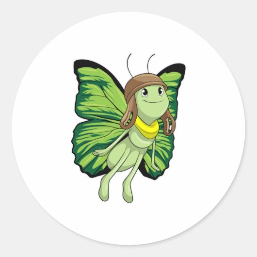 蝶のパイロットとパイロット帽子 ラウンドシール (正面)