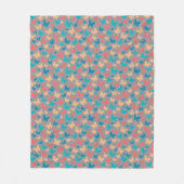蝶のパタクールーンのベージュのピンクのターコイズグレー フリースブランケット (正面)