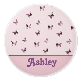 蝶のパターン美しいピンクと紫の動物 セラミックノブ