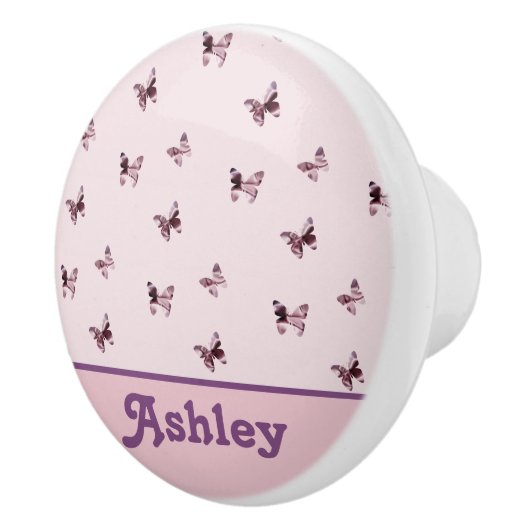 蝶のパターン美しいピンクと紫の動物 セラミックノブ (右)
