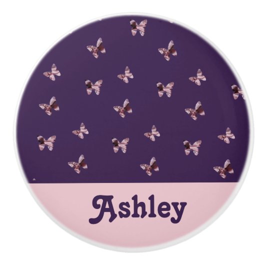 蝶のパターン美しフェミニンいピンク動物 セラミックノブ (正面)