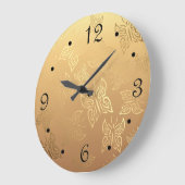 蝶のパターン金ゴールド番号 ラージ壁時計 (傾斜)