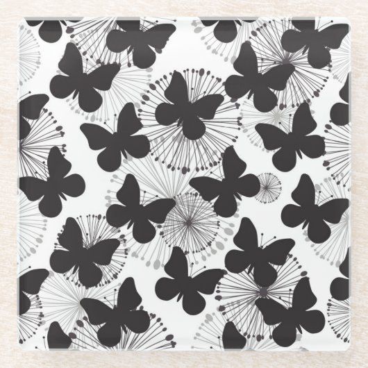 蝶のパターン ガラスコースター (正面)