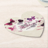 蝶のパーソナライズされたハート結婚コースター ペーパーコースター (アングル)