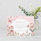 蝶のピンクのフローラ野花 サンキューカード (スタンド正面)